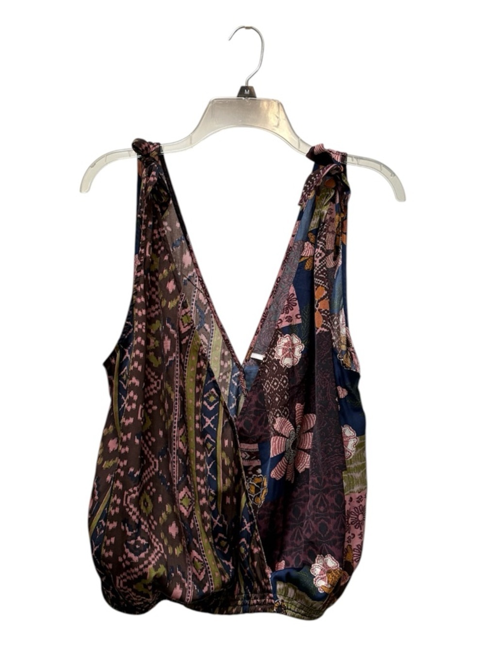 Free People Tied To You Tank Moss Floral Tie Strap Surplice Top Large - Picture 3 of 7